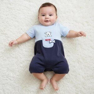 Bobini Colourblock Dog and Bone Pocket Short Sleeve Romper 6-9 Months